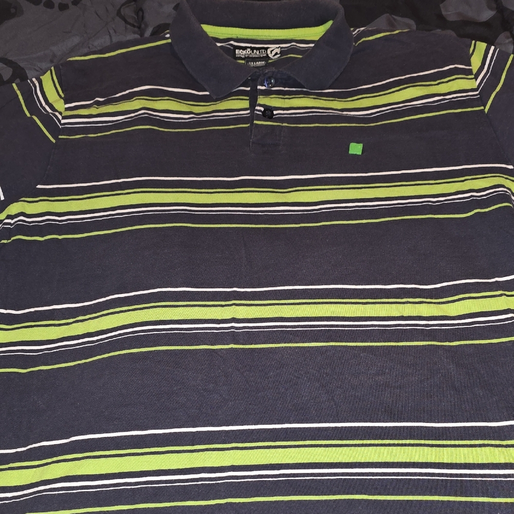 Ecko Unlimited Black and Green Striped Short Sleeve Shirt